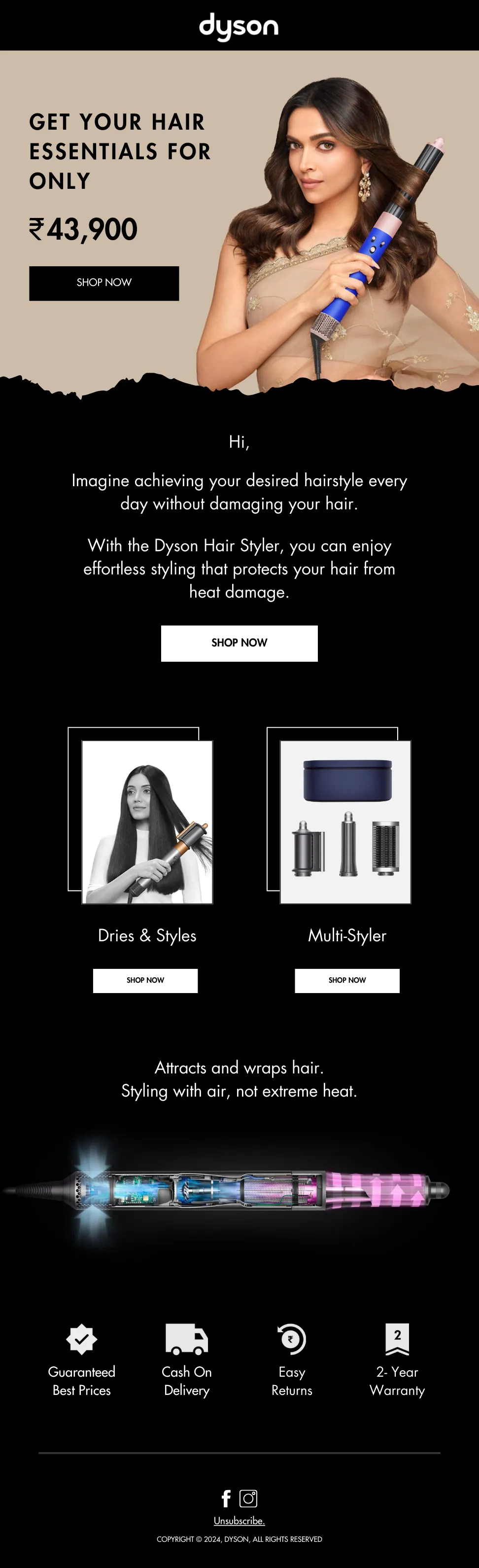 EcomCure Product Campaign Email Design for Dyson Hair Essentials