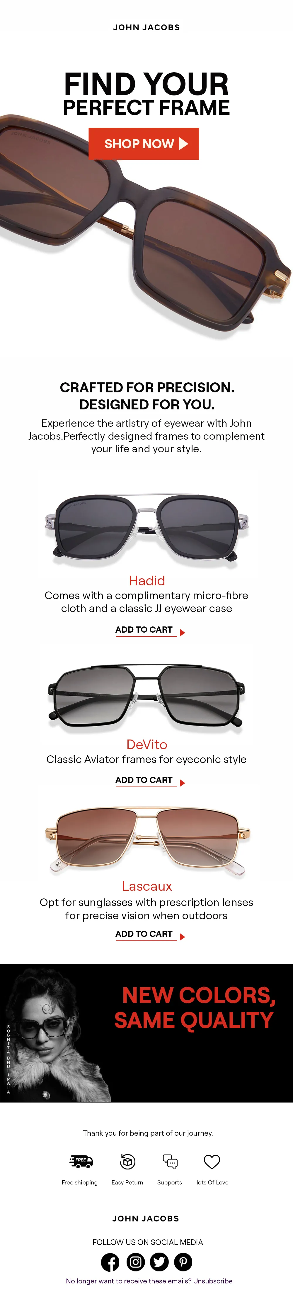 EcomCure Email Design for John Jacobs Eyewear Product Showcase Campaign