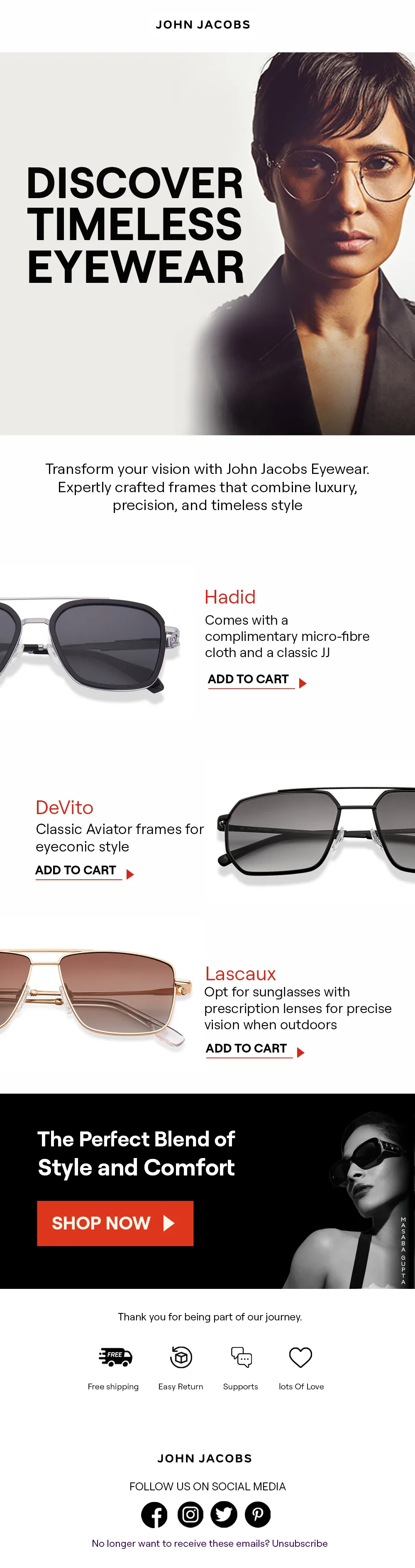 EcomCure New Arrivals Email Design for John Jacobs Eyewear DTC Brand