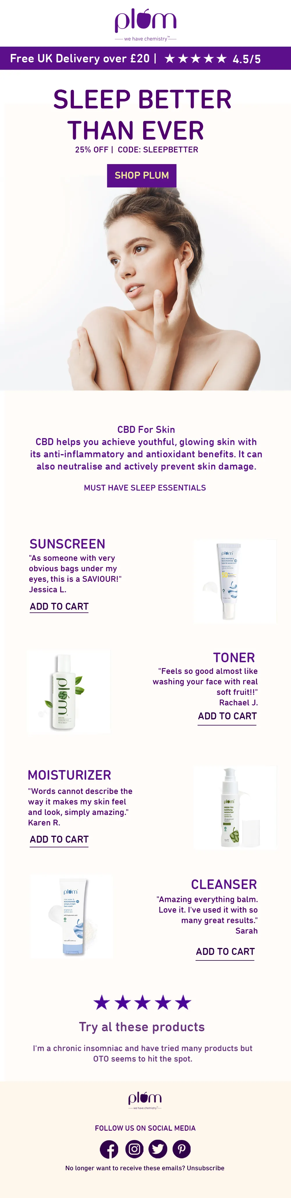 EcomCure Promotional Email Design for Plum Skincare DTC Brand